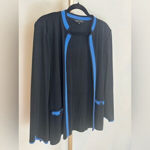 Ming Wang Women’s XL Black Blue‎ Knit Sweater Blazer Jacket Open Cardigan